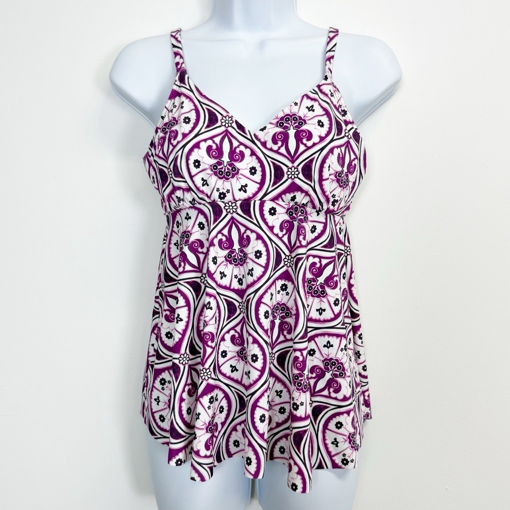 Swim Solutions Tankini Top Womens 18 Purple Underwire Bust Support Floral NWT